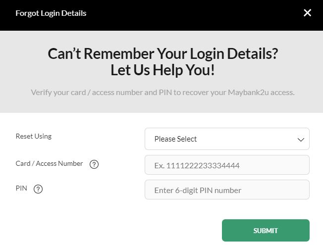 Butiran maklumat Reset Password