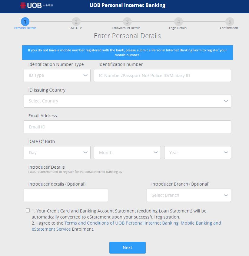 Enter personal details