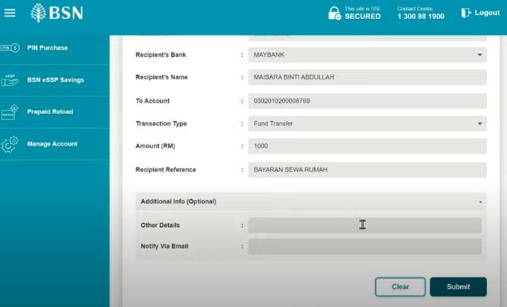 Optional BSN dan Submit