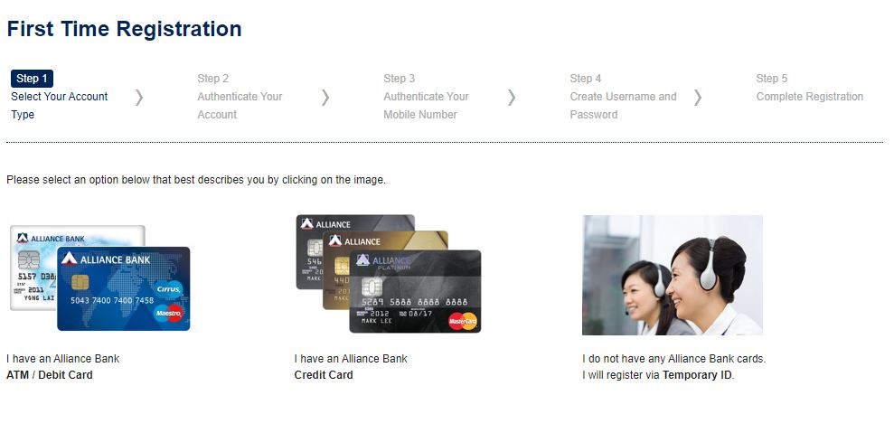 Step 1 cara daftar Alliance Bank