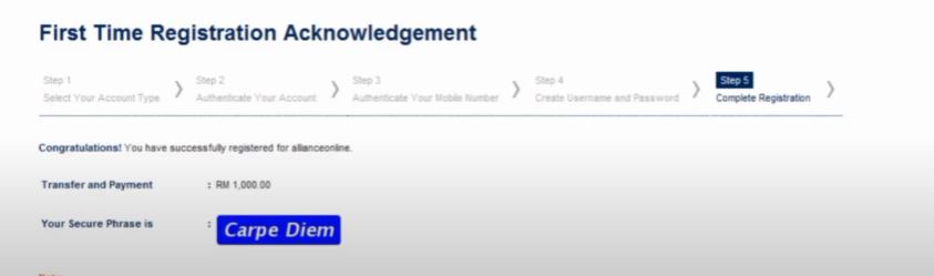 Step 5 cara daftar Alliance Bank