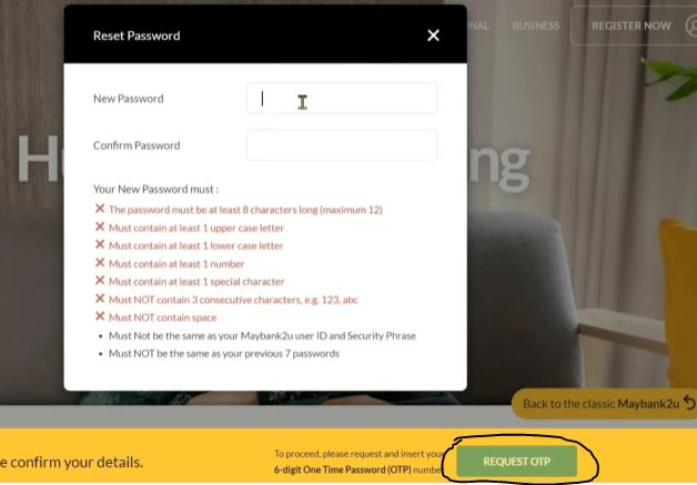 Isikan Maklumat Password Maybank