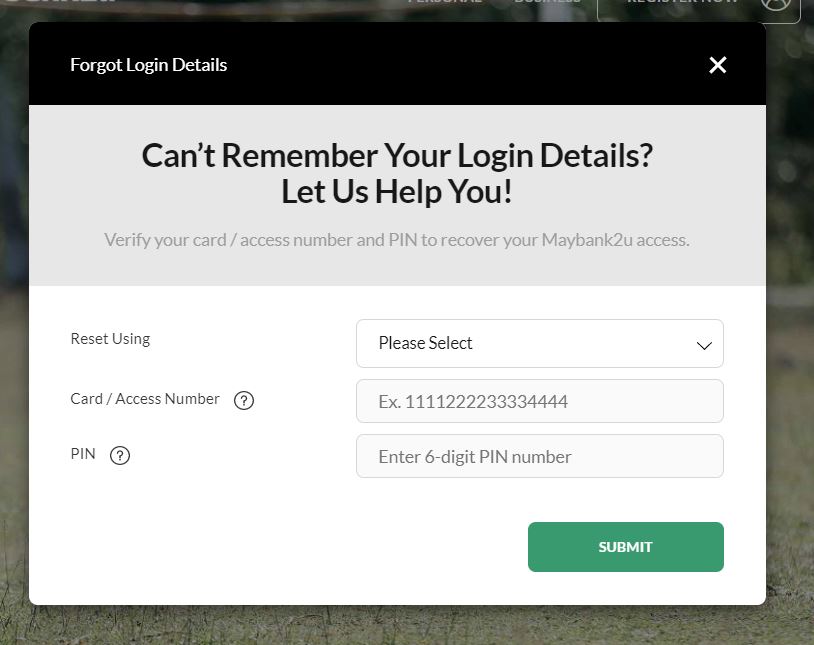 Maklumat Reset Kata Laluan Maybank