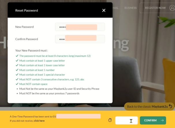 Masukkan Nombor TAC Maybank
