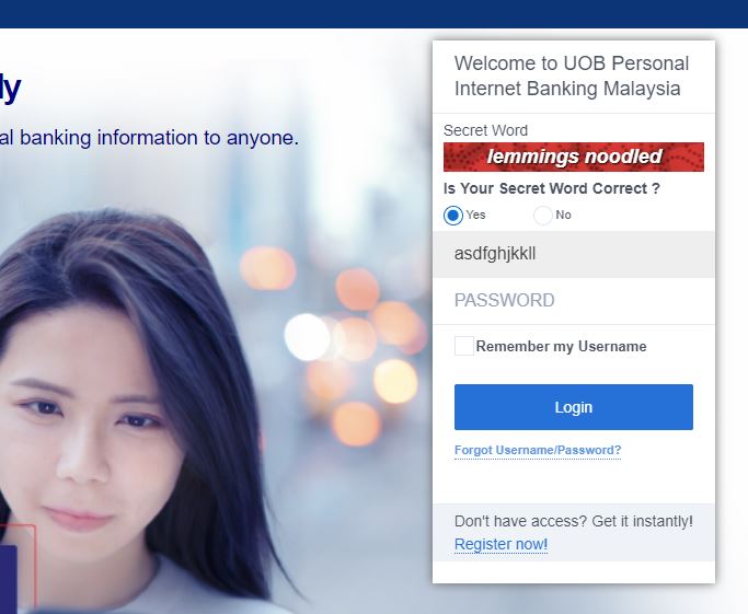 Secret Word dan Password UOB