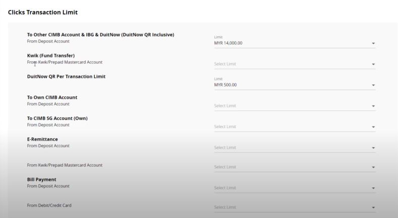 Select tukar limit transfer